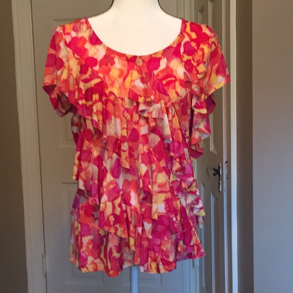 Laura Ashley Tops - Laura Ashley pink ruffle top - medium runs large